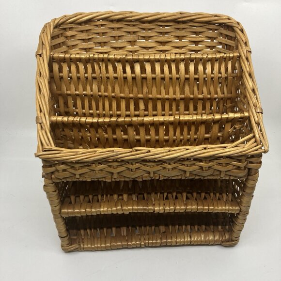 Vintage Wicker Rattan Desk Organizer Letter Holder Tray Sturdy Woven - Picture 2 of 9
